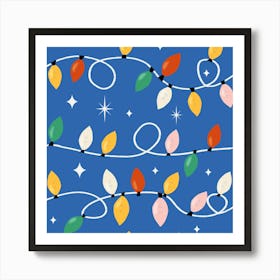 Holiday Christmas Lights Minimal Retro Bold Blue Art Print