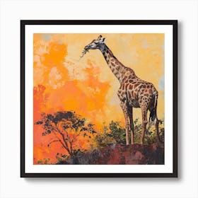 Giraffe On A Mountain Top Brushstroke 2 Art Print