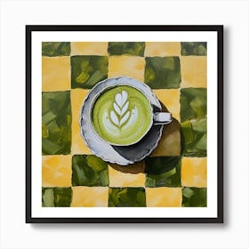 Matcha Latte Yellow Checkerboard 4 Art Print