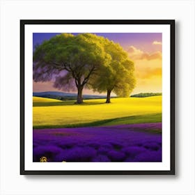 Lavender Field At Sunset Art Print