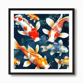 Koi Fish Seamless Pattern Art Print