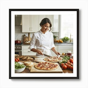 A Candid Glimpse Into A Young Woman Chefs Life At Home As She Gracefully Prepares An Authentic Ita (2) Art Print