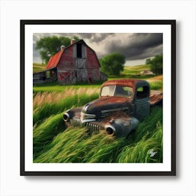 Broken Down Antique Truck In The Grass Copy Art Print