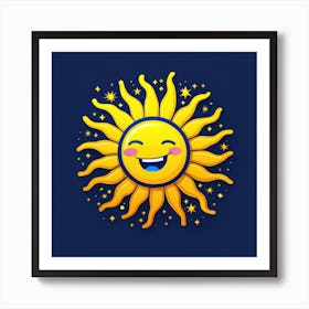 Lovely smiling sun on a blue gradient background 69 Art Print