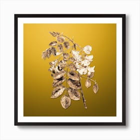 Gold Botanical Robinier Rose Bloom on Mango Yellow Art Print