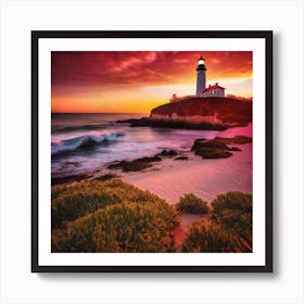 Lighthouse At Sunset 42 Poster