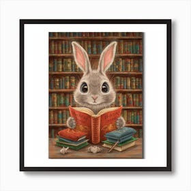 Bookworm Bunnies Library Lunacy Print Art Art Print