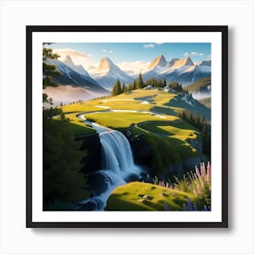 Waterfall In The Mountains Art Print