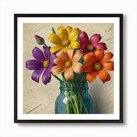 Colorful Flowers In A Vase 2 Art Print