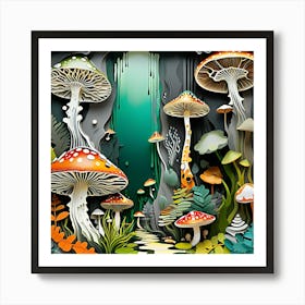 Mushrooms In The Forest 1 Art Print