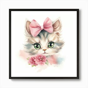 Cute Kitten With Pink Bow 4 Art Print