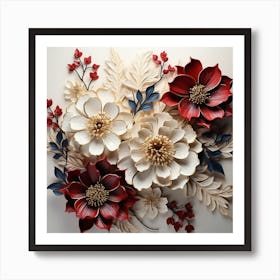 Red White And Blue Flowers Art Print