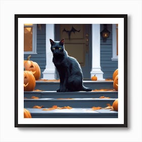 Black Cat In Front Of House Art Print