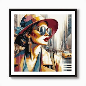 Woman In Hat And Sunglasses Art Print