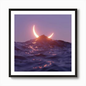 Crescent Moon In The Ocean Art Print
