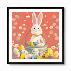 Easter Bunny With Eggs, Easter Eggs In A Nest, Easter time, Spring Easter, Easter festival, Color Eggs. Art Print