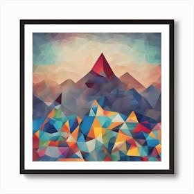 Abstract Colourful Geometric Polygonal Mountains Painting Art Print