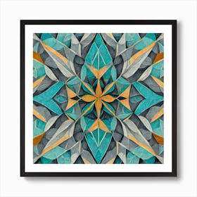 Firefly Beautiful Modern Detailed Floral Indian Mosaic Mandala Pattern In Neutral Gray, Teal, Charco (1) Art Print