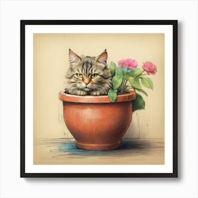 Cat In A Pot 6 Art Print