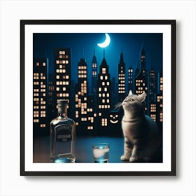 Cat At Night Art Print