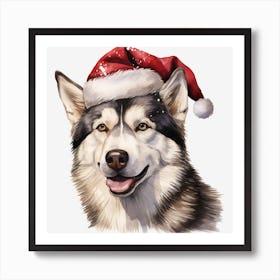 Husky Dog In Santa Hat 2 Art Print