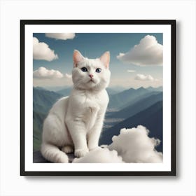 White Cat On A Mountain Art Print