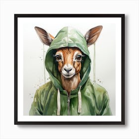 Watercolour Cartoon Springbok In A Hoodie 2 Art Print