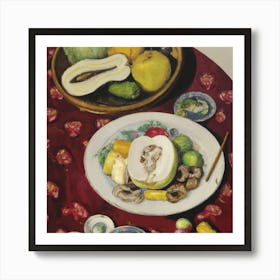 Chinese Oil Paintings With Fruit And Vegetables In A Plate In Top Of A Table 2 Art Print