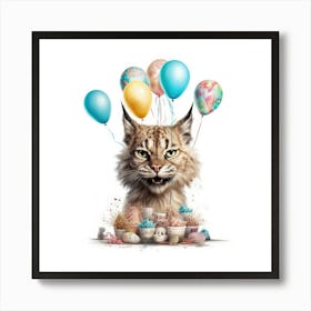 Lynx With Balloons Art Print