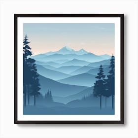 Misty mountains background in blue tone 49 Art Print