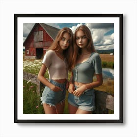 Two Girls In Shorts Art Print