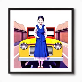 Korean Girl With Car Art Print