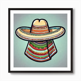Mexican Sombrero And Poncho Sticker 2d Cute Fantasy Dreamy Vector Illustration 2d Flat Center Art Print