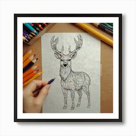 Deer Coloring Page 3 Art Print