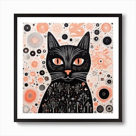 Yayoi Kusama Inspired Design Black Cat Art Print