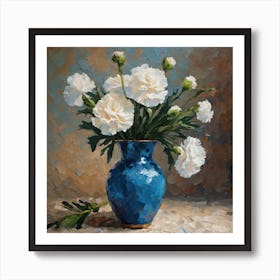 Carnations In A Blue Vase Art Print