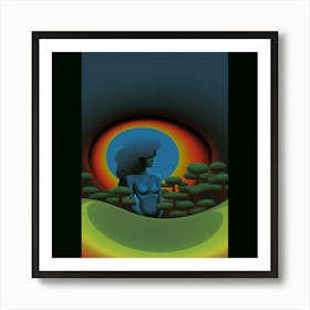 Woman Looking over Hill art print, Cool and contemporary Art Print