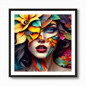 Colorful Girl With Flowers On Her Face Art Print