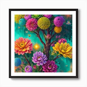 Colorful Flowers On A Tree Art Print