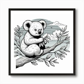 Line Art koala 3 Art Print