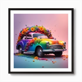 Colorful Car With Flowers Art Print