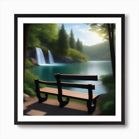 Bench By The Waterfall Art Print