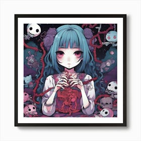 Girl With Skeletons Art Print