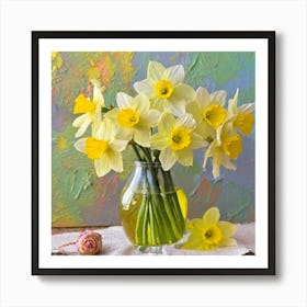 Firefly Vintage Daffodils In A Vase 44346 Art Print