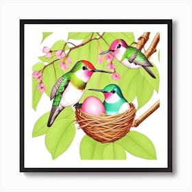 Hummingbirds In Nest 1 Art Print