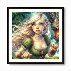 Elf And Dragon Art Print