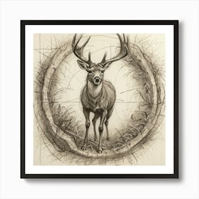 Deer In A Circle 3 Art Print