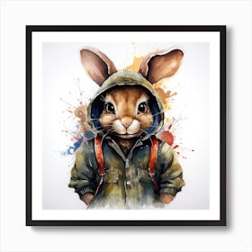 Watercolour Cartoon Hare In A Hoodie Art Print