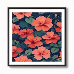 Hibiscus Seamless Pattern Art Print