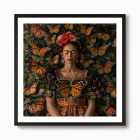 Frida Kahlo and Monarch Butterflies. Animal Conservation Series Art Print